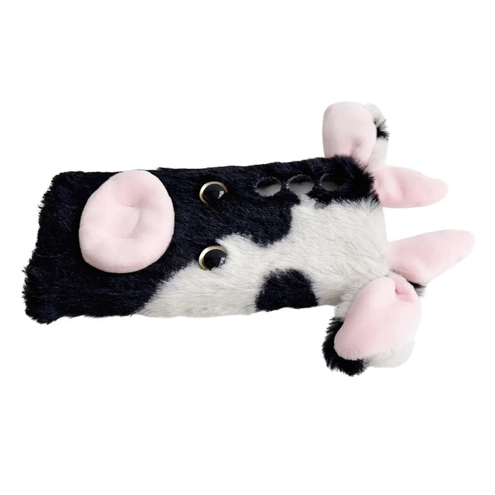 For Samsung Galaxy S25 Case Fluffy Cute Cow Winter Plush Inner TPU Phone Cover - Black - 3