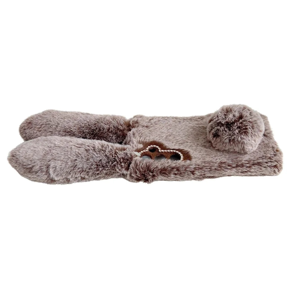 For Samsung Galaxy S25 Case Plush Cute Bunny Winter Fluffy TPU Phone Cover - Brown - 3