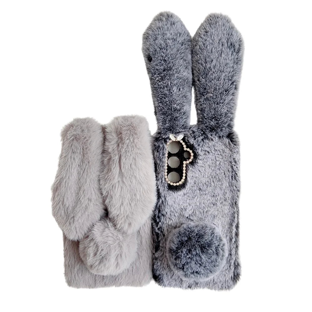 For Samsung Galaxy S25 Case Plush Cute Bunny Winter Fluffy TPU Phone Cover - Brown - 6