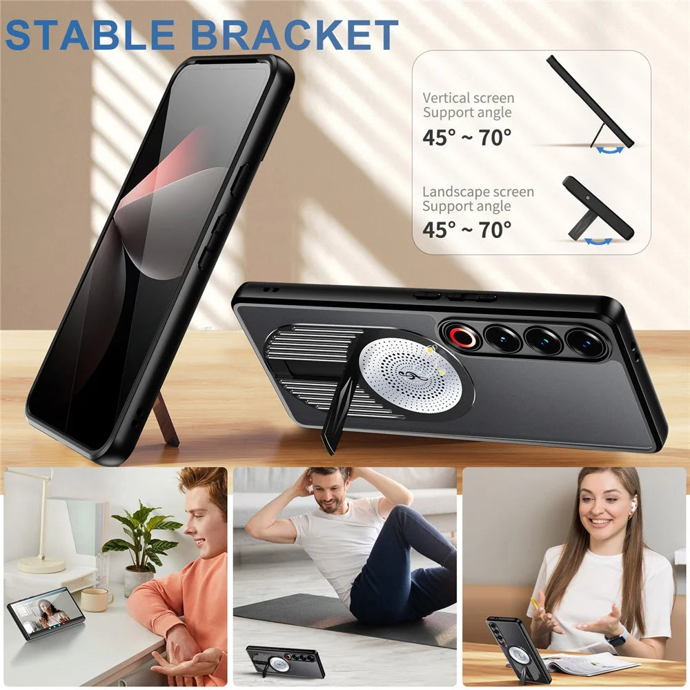 For Meizu 21 Pro Magnetic Case Heat Dissipation Aromatherapy Kickstand Silicone+PC Phone Cover - Black - 2
