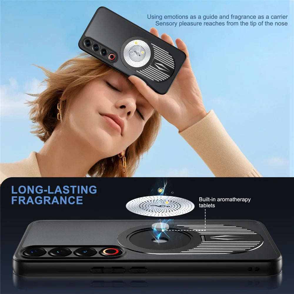 For Meizu 21 Pro Magnetic Case Heat Dissipation Aromatherapy Kickstand Silicone+PC Phone Cover - Black - 5