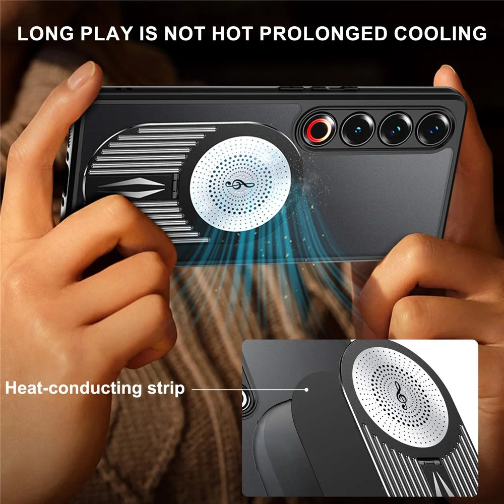 For Meizu 21 Pro Magnetic Case Heat Dissipation Aromatherapy Kickstand Silicone+PC Phone Cover - Black - 6