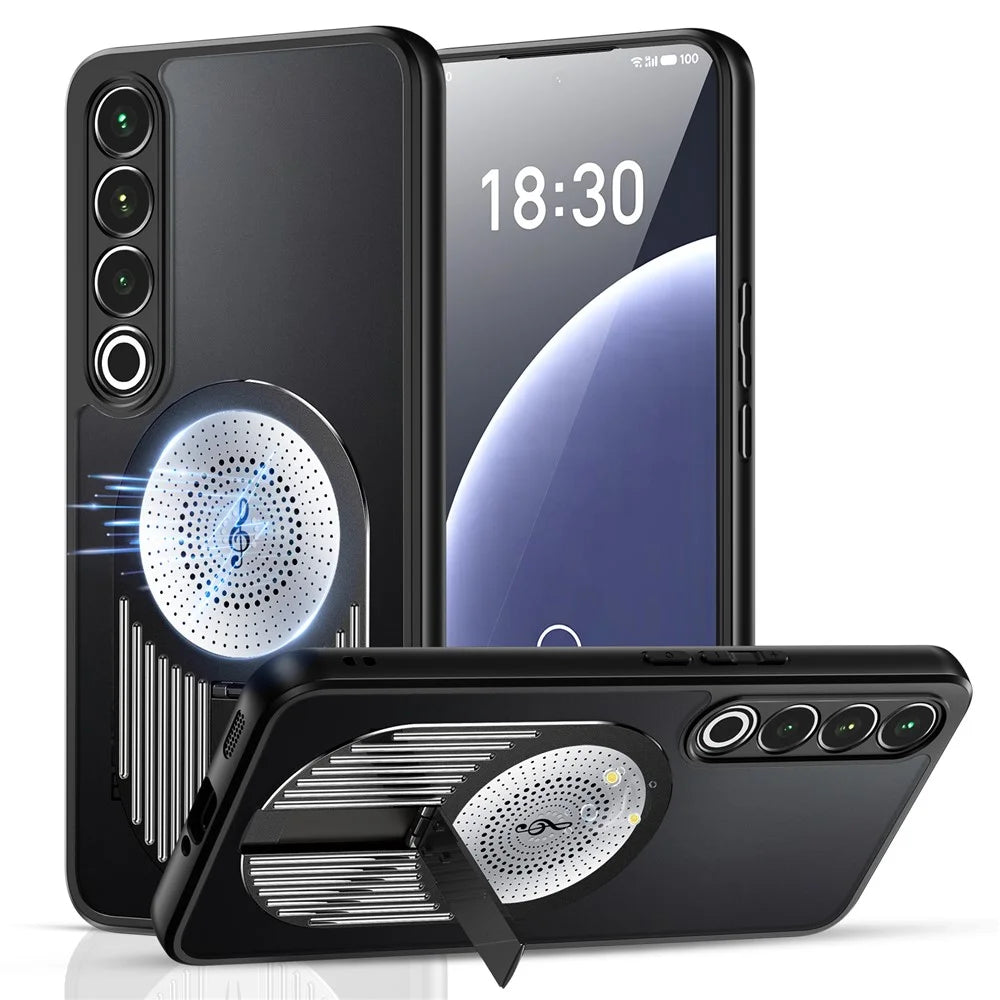 For Meizu 20 Pro Magnetic Case Heat Dissipation Aromatherapy Kickstand Silicone+PC Phone Cover - Black - 1