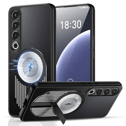 For Meizu 20 Pro Magnetic Case Heat Dissipation Aromatherapy Kickstand Silicone+PC Phone Cover - Black - 1