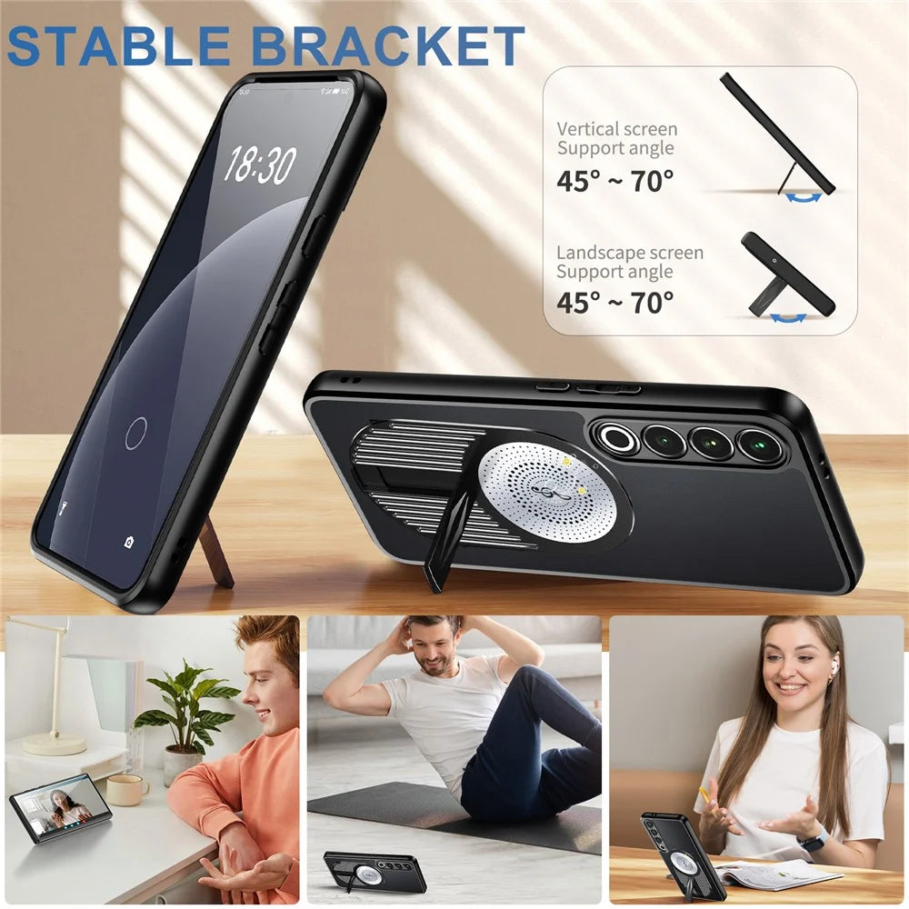 For Meizu 20 Pro Magnetic Case Heat Dissipation Aromatherapy Kickstand Silicone+PC Phone Cover - Black - 2