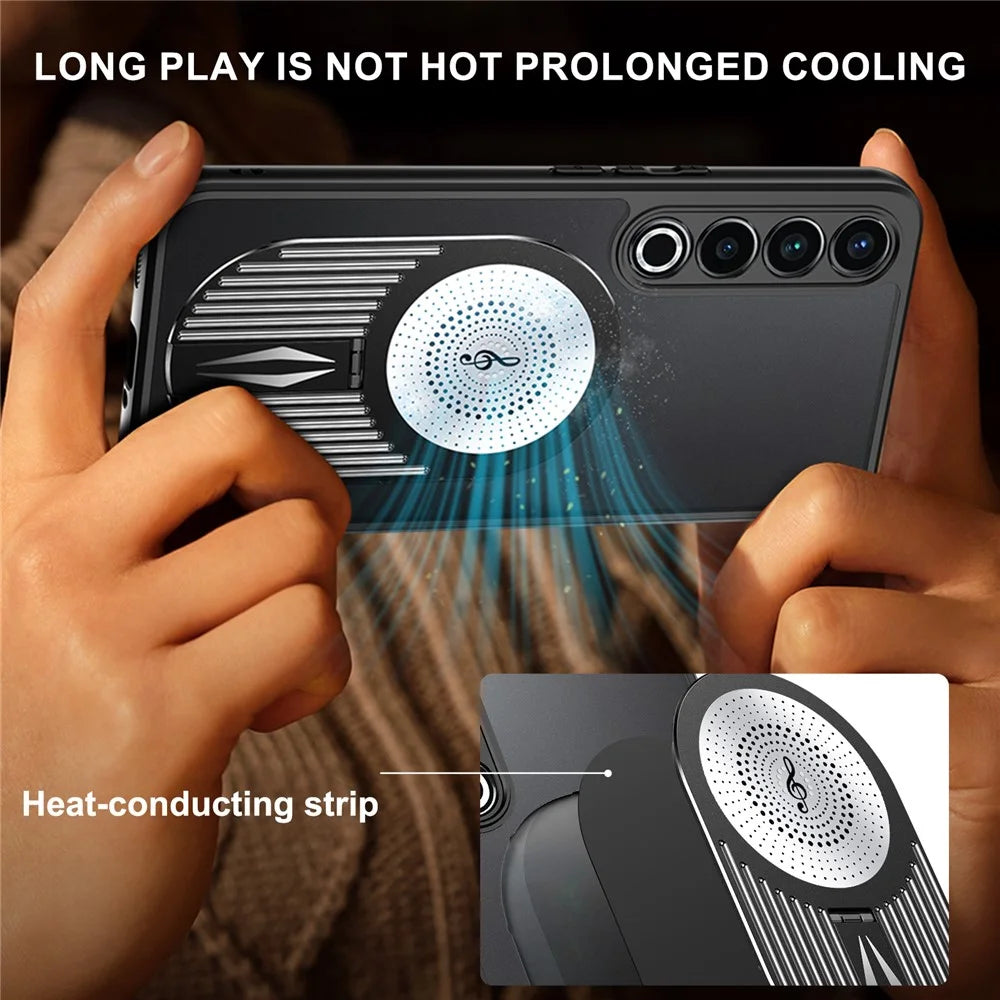 For Meizu 20 Pro Magnetic Case Heat Dissipation Aromatherapy Kickstand Silicone+PC Phone Cover - Black - 5