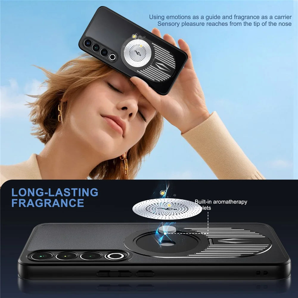 For Meizu 20 Pro Magnetic Case Heat Dissipation Aromatherapy Kickstand Silicone+PC Phone Cover - Black - 6