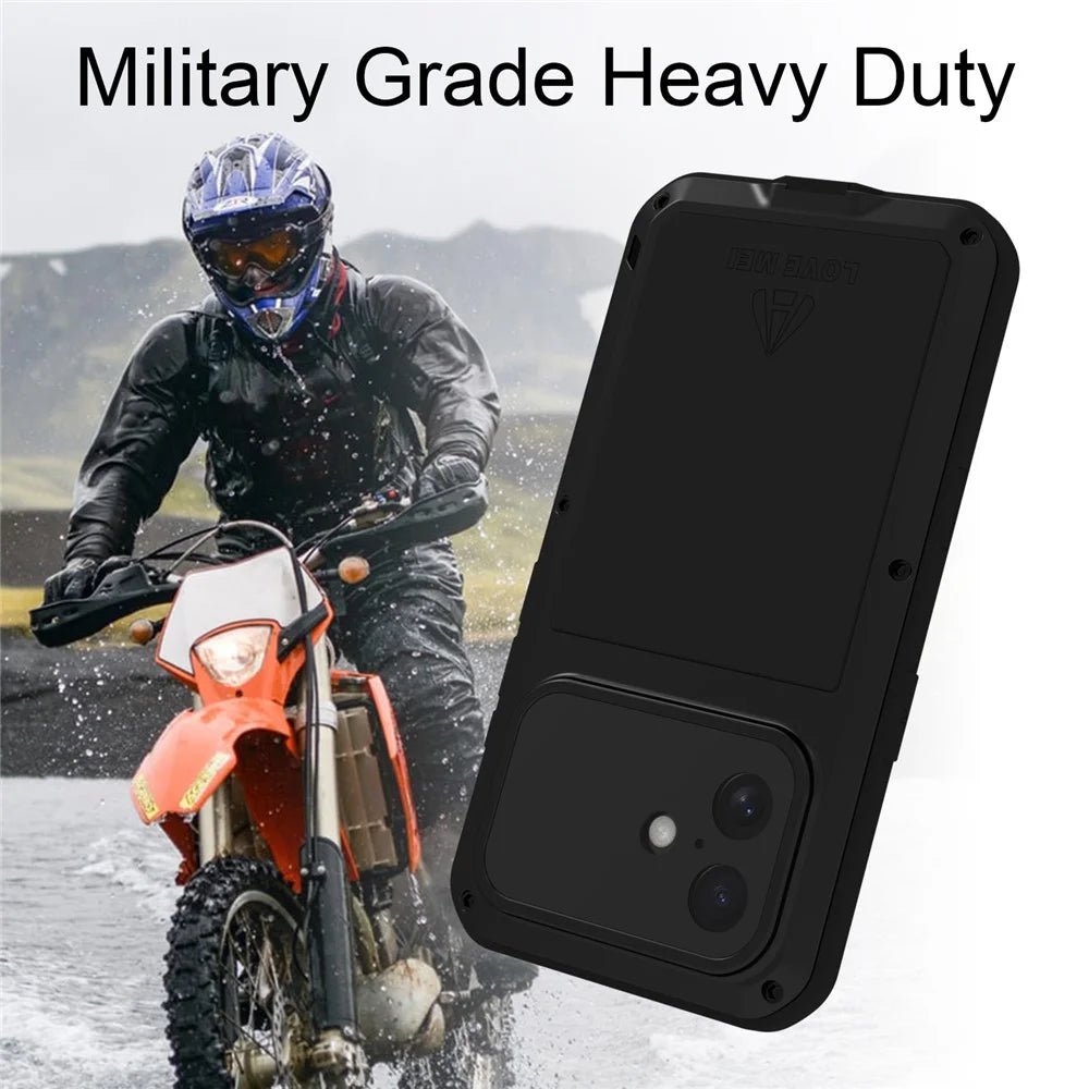 LOVE MEI For iPhone 16 Case with Tempered Glass Film Metal+Silicone Phone Cover - Black - 3