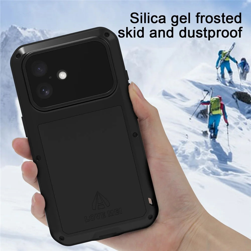 LOVE MEI For iPhone 16 Case with Tempered Glass Film Metal+Silicone Phone Cover - Black - 4