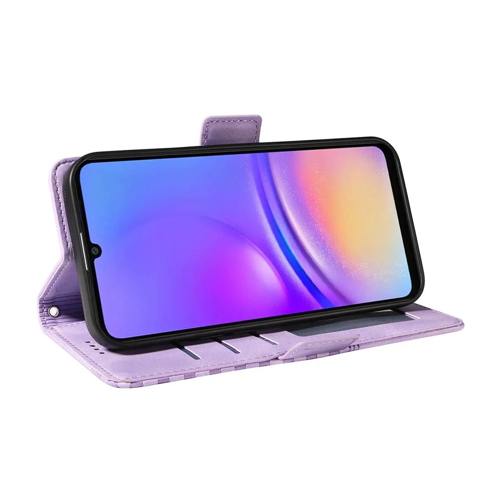 ENKAY For Samsung Galaxy A06 4G Wallet Case  Imprint PU Leather Phone Stand Cover with Tempered Glass - Black - 3
