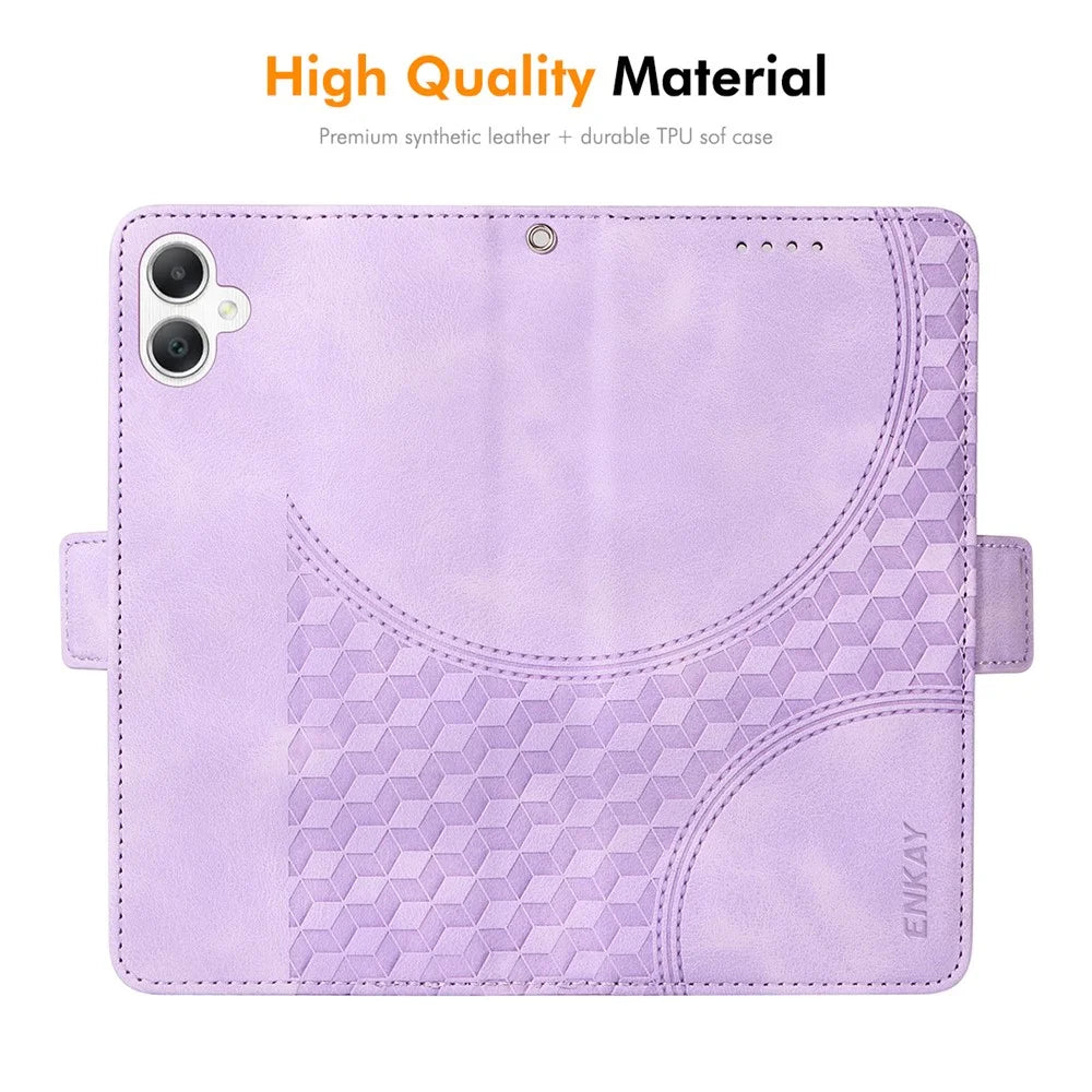 ENKAY For Samsung Galaxy A06 4G Wallet Case  Imprint PU Leather Phone Stand Cover with Tempered Glass - Black - 4