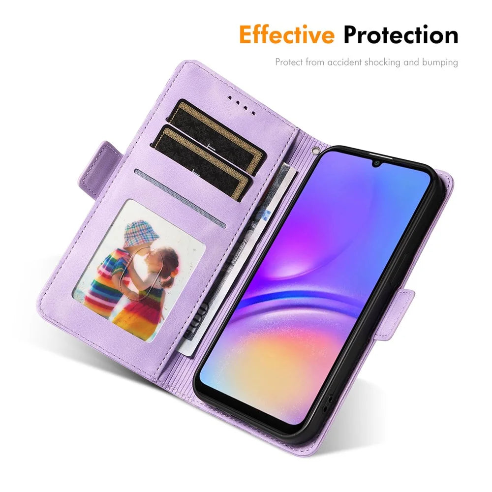 ENKAY For Samsung Galaxy A06 4G Wallet Case  Imprint PU Leather Phone Stand Cover with Tempered Glass - Black - 5