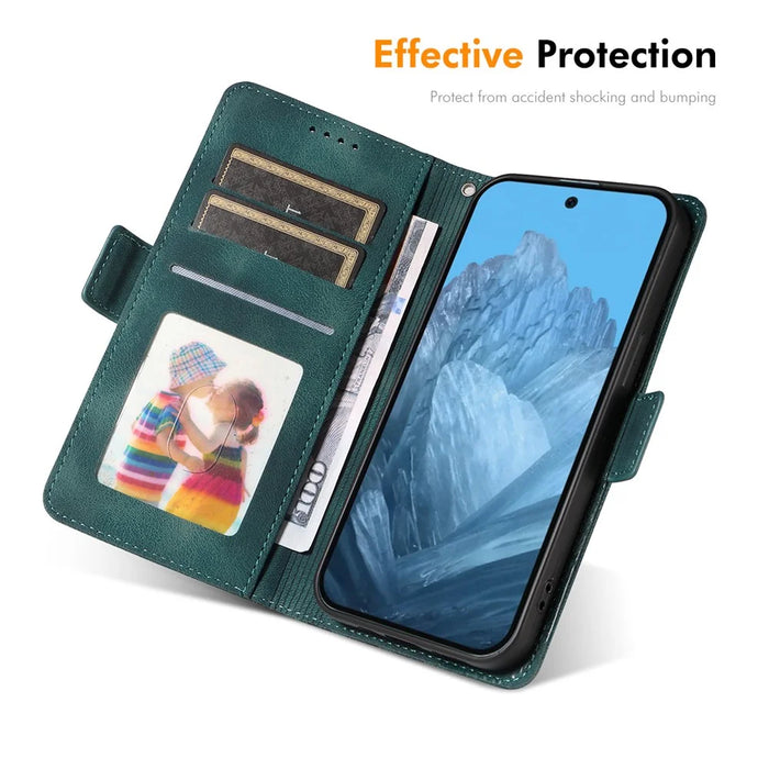 ENKAY For Google Pixel 9 Pro Wallet Case  Imprint PU Leather Phone Stand Cover with Tempered Glass - Black - 5