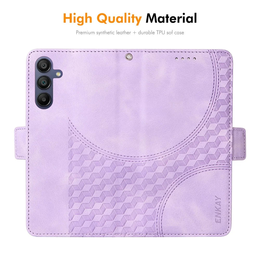 ENKAY For Samsung Galaxy A16 5G / A16 4G Wallet Case  Imprint PU Leather Phone Stand Cover with Tempered Glass - Black - 4