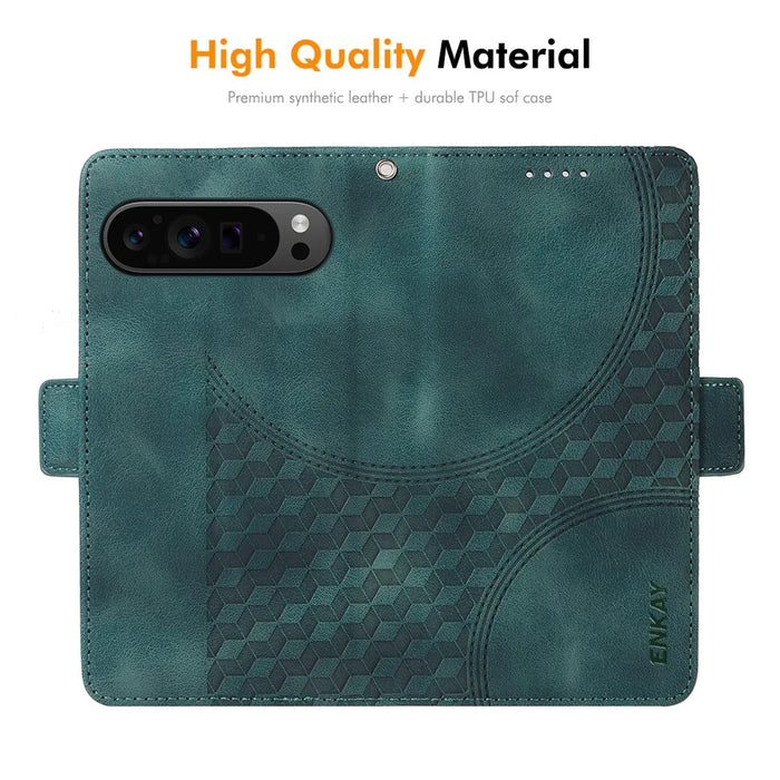 ENKAY For Google Pixel 9 Pro XL Wallet Case  Imprint PU Leather Phone Stand Cover with Tempered Glass - Black - 4