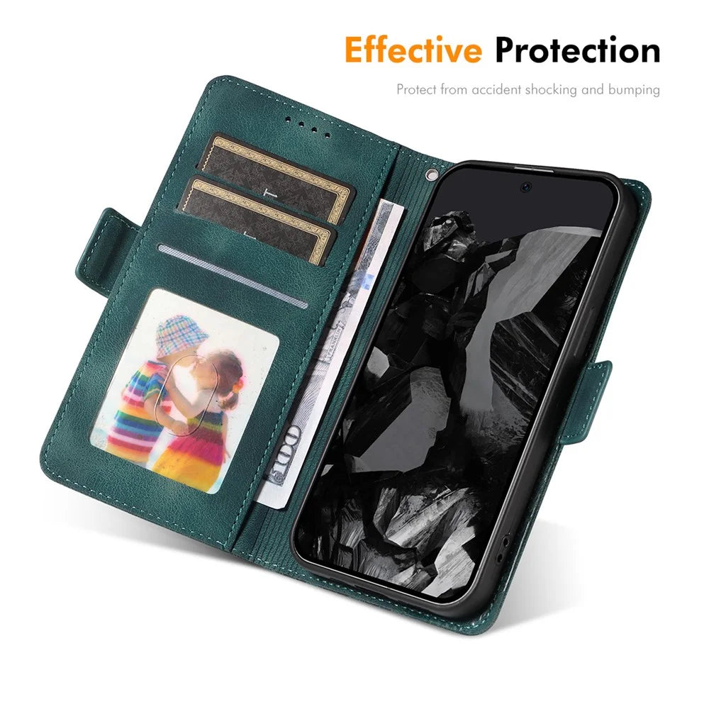 ENKAY For Google Pixel 9 Pro XL Wallet Case  Imprint PU Leather Phone Stand Cover with Tempered Glass - Black - 5