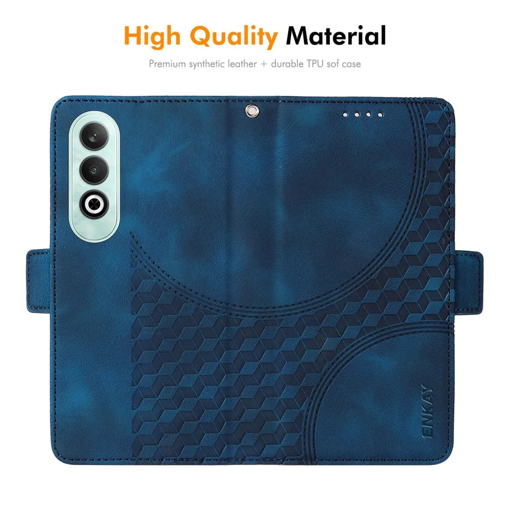 ENKAY For OnePlus Nord CE4 5G Wallet Case  Imprint PU Leather Phone Stand Cover with Tempered Glass - Black - 4