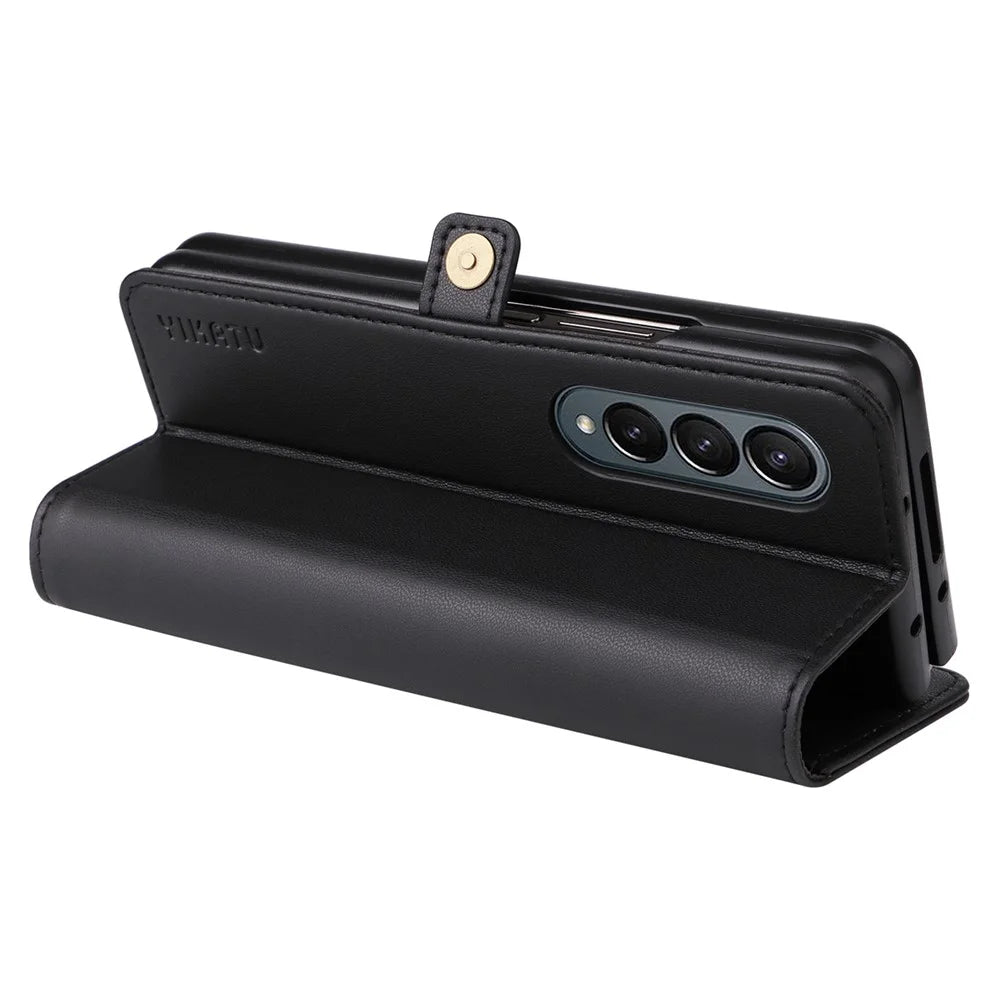 YIKATU YK- 001 for Samsung Galaxy Z Fold4 5G Magnetic PU Leather  Cover Stand Inner TPU Shockproof Flip Wallet Cover - Black - 5