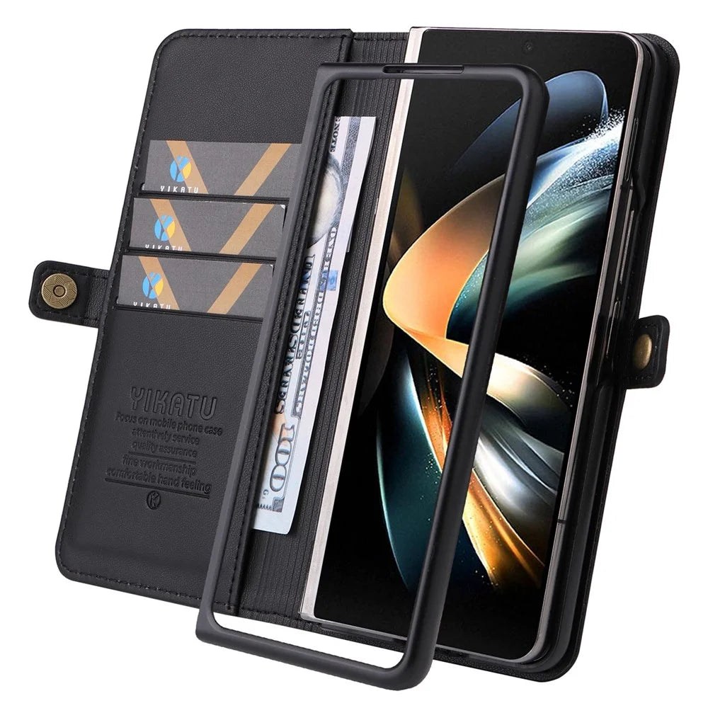 YIKATU YK- 001 for Samsung Galaxy Z Fold4 5G Magnetic PU Leather  Cover Stand Inner TPU Shockproof Flip Wallet Cover - Black - 6