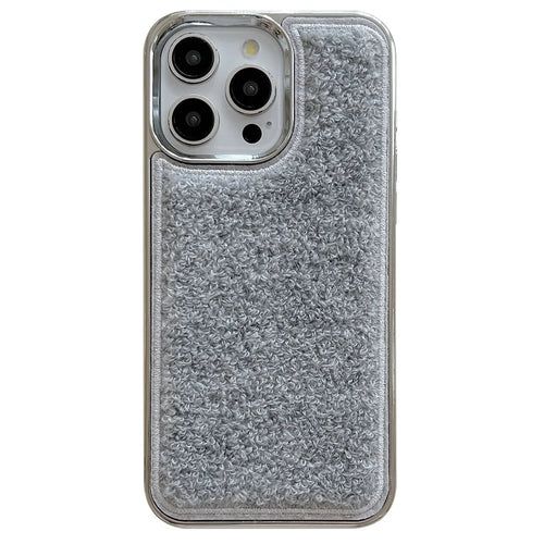 For iPhone 15 Pro Max Case Towel Felt Design TPU Electroplating Phone Cover - Grey - 1