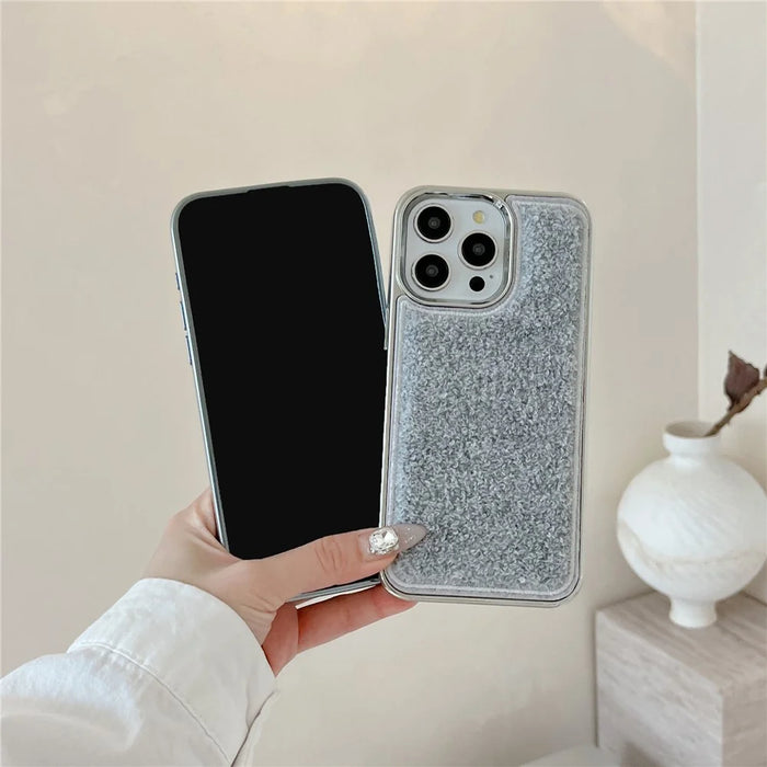 For iPhone 15 Pro Max Case Towel Felt Design TPU Electroplating Phone Cover - Grey - 3