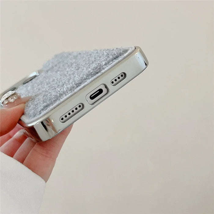 For iPhone 15 Pro Max Case Towel Felt Design TPU Electroplating Phone Cover - Grey - 5