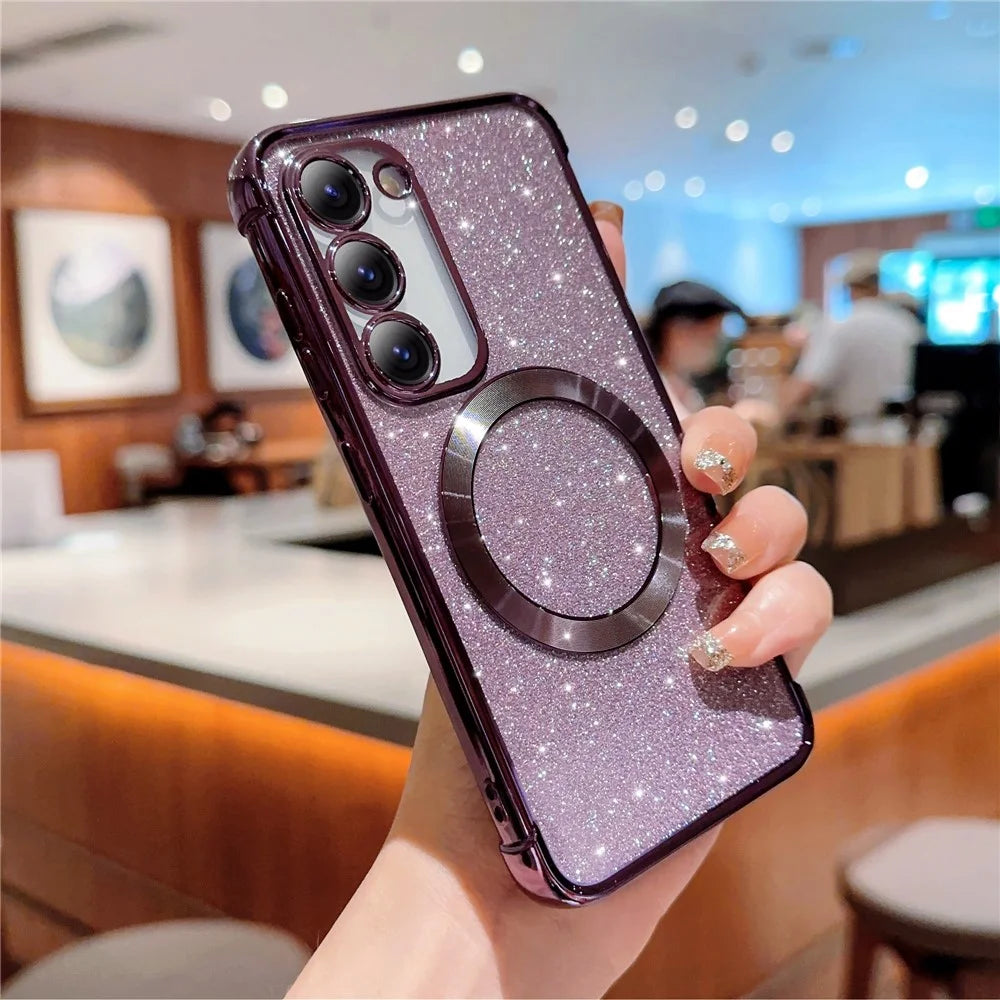 For Samsung Galaxy S23 Case Electroplating Glitter TPU Clear Phone Cover Magnetic Case - Dark Purple - 2