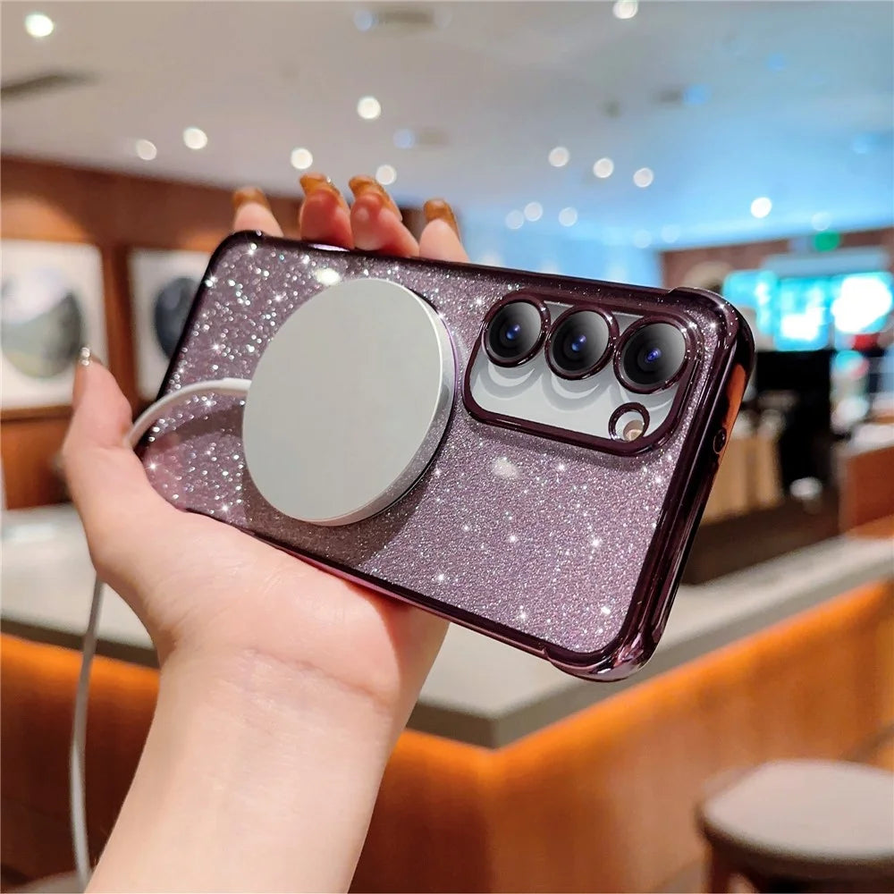 For Samsung Galaxy S23 Case Electroplating Glitter TPU Clear Phone Cover Magnetic Case - Dark Purple - 3
