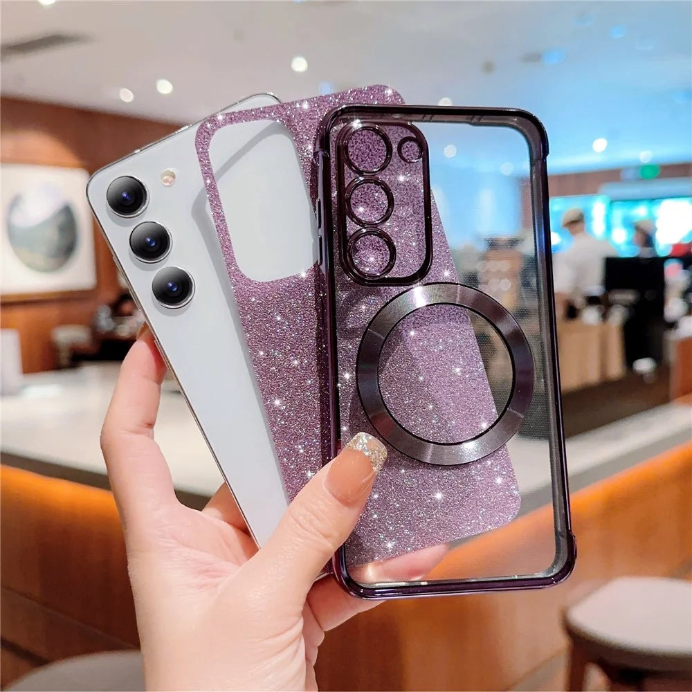 For Samsung Galaxy S23 Case Electroplating Glitter TPU Clear Phone Cover Magnetic Case - Dark Purple - 4