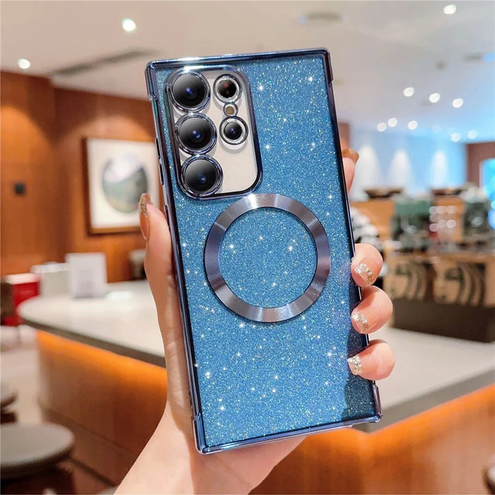 For Samsung Galaxy S24 Ultra Case Electroplating Glitter TPU Clear Phone Cover Magnetic Case - Blue - 2