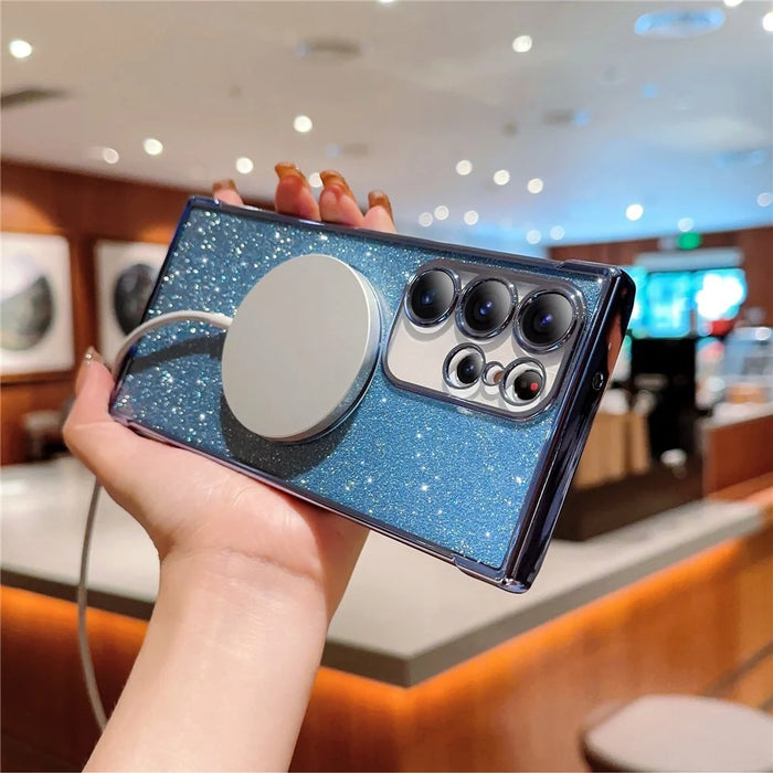 For Samsung Galaxy S24 Ultra Case Electroplating Glitter TPU Clear Phone Cover Magnetic Case - Blue - 3
