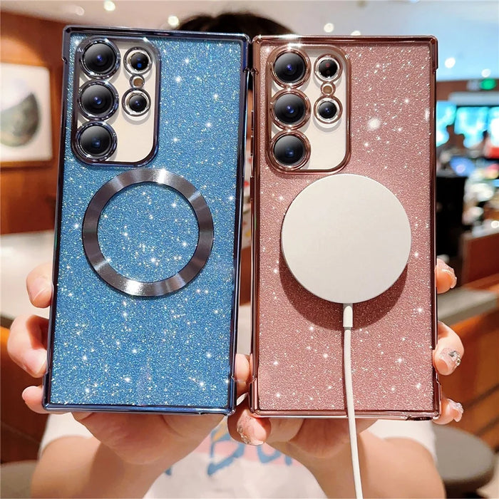 For Samsung Galaxy S24 Ultra Case Electroplating Glitter TPU Clear Phone Cover Magnetic Case - Blue - 7