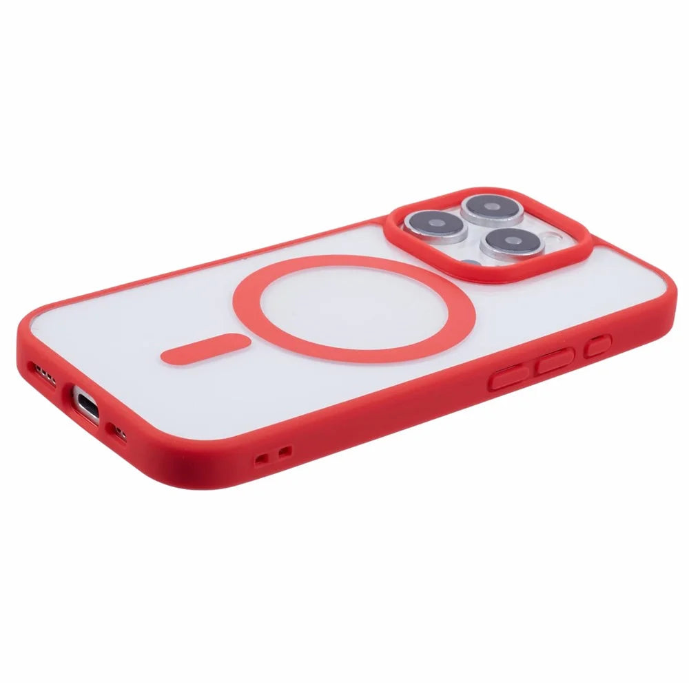 For iPhone 16 Pro Case Compatible with MagSafe Shockproof PC+TPU Clear Phone Cover - Red - 5