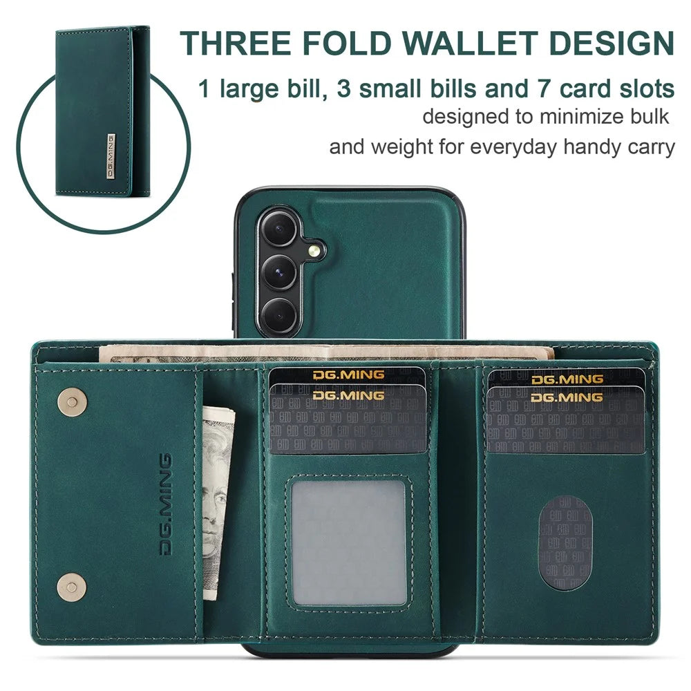 DG.MING M1 Series for Samsung Galaxy A16 5G / A16 4G Case Kickstand PU Phone Cover with Detachable Wallet - Green - 6
