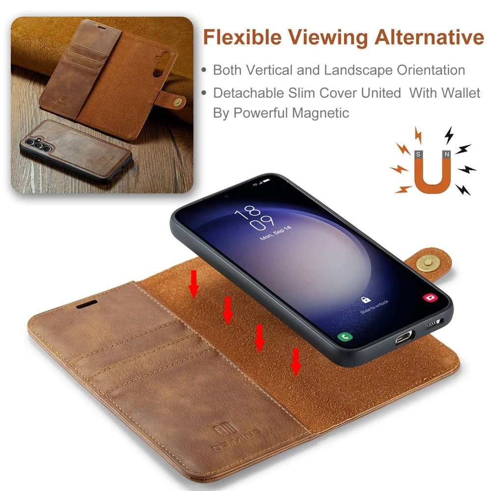 DG.MING for Samsung Galaxy A16 5G / A16 4G Case Detachable Split Leather Phone Cover - Brown - 6