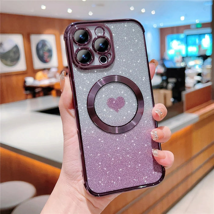For iPhone 16 Pro Case Gradient Sparkle TPU Phone Cover Compatible with MagSafe - Dark Purple - 1