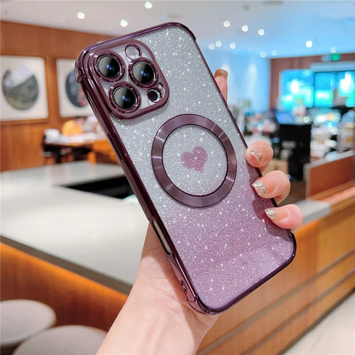For iPhone 16 Pro Case Gradient Sparkle TPU Phone Cover Compatible with MagSafe - Dark Purple - 2