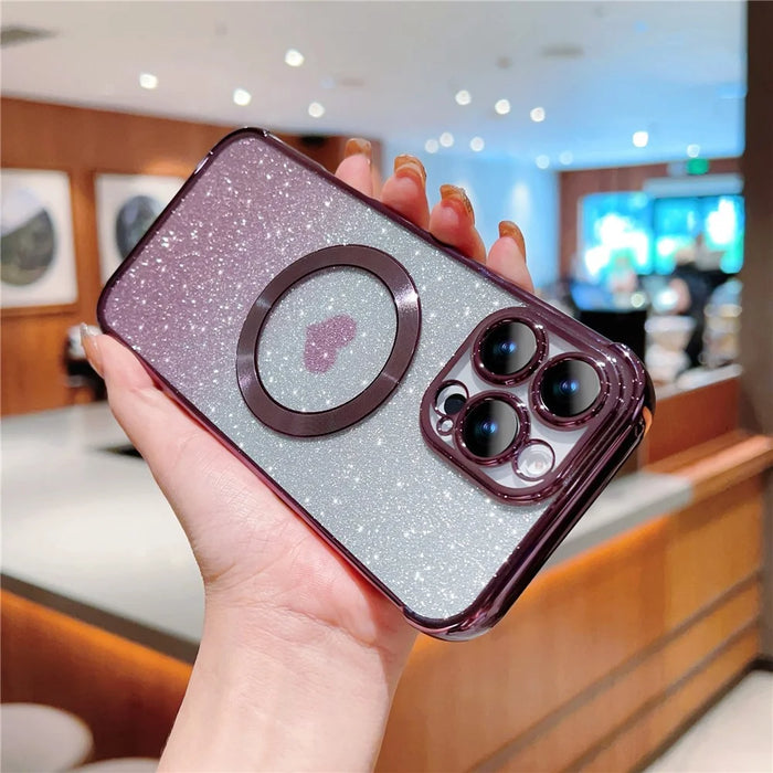 For iPhone 16 Pro Case Gradient Sparkle TPU Phone Cover Compatible with MagSafe - Dark Purple - 3