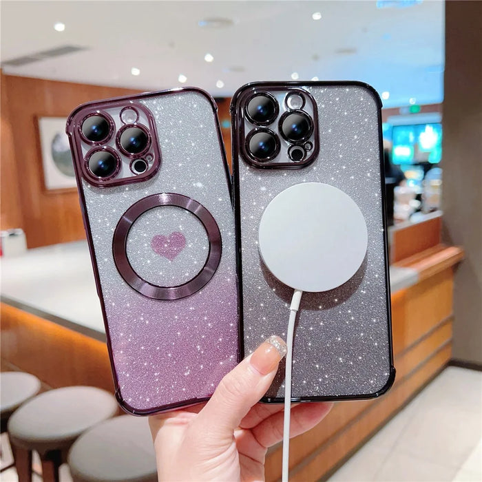 For iPhone 16 Pro Case Gradient Sparkle TPU Phone Cover Compatible with MagSafe - Dark Purple - 6