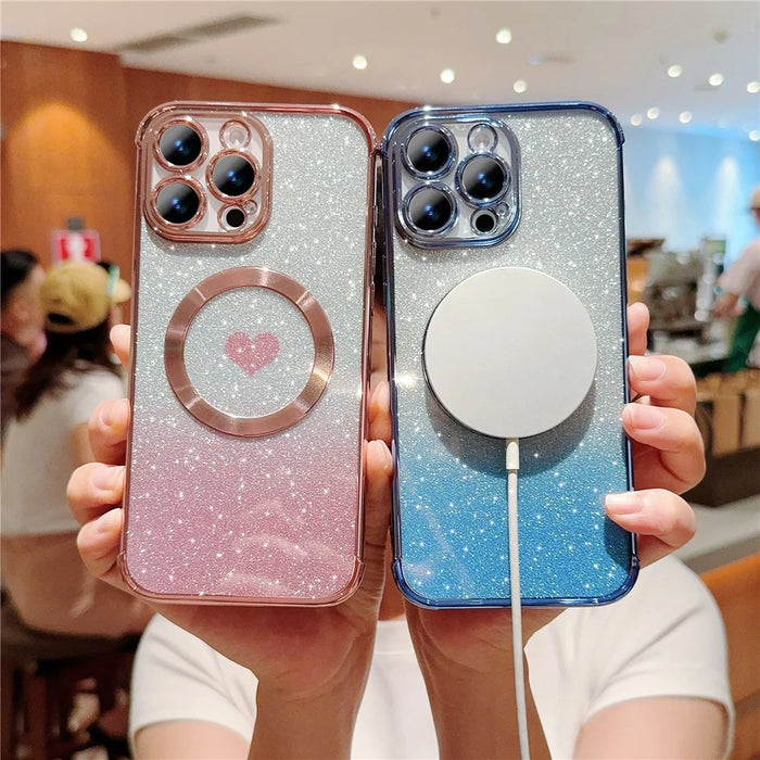 For iPhone 16 Pro Case Gradient Sparkle TPU Phone Cover Compatible with MagSafe - Dark Purple - 7
