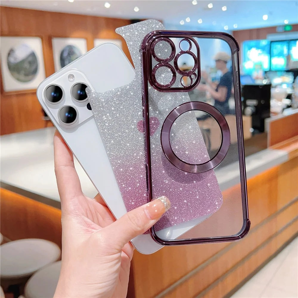 For iPhone 16 Pro Max Case Gradient Sparkle TPU Phone Cover Compatible with MagSafe - Dark Purple - 4