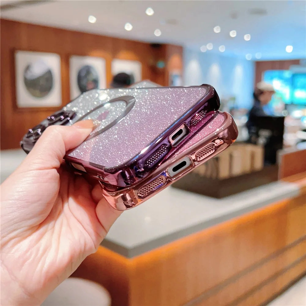 For iPhone 16 Pro Max Case Gradient Sparkle TPU Phone Cover Compatible with MagSafe - Dark Purple - 5