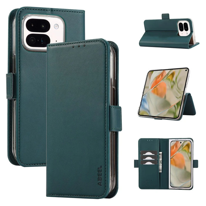 ABEEL Style A02 For Google Pixel 9 Pro Fold 5G Stand Case PC+PU Leather RFID Blocking Wallet Phone Cover - Green - 1