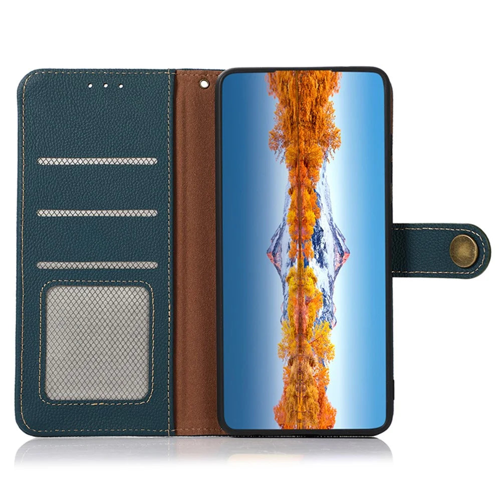 KHAZNEH For Samsung Galaxy S25 Ultra Case Genuine Cow Leather RFID Blocking Wallet Phone Cover - Green - 4