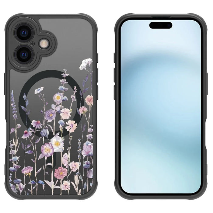 For iPhone 16 Case Compatible with MagSafe Flower Printing Pattern Anti-Drop TPU+PC Phone Cover - 2