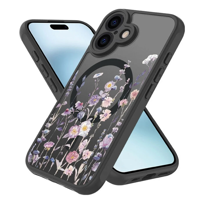 For iPhone 16 Case Compatible with MagSafe Flower Printing Pattern Anti-Drop TPU+PC Phone Cover - 3