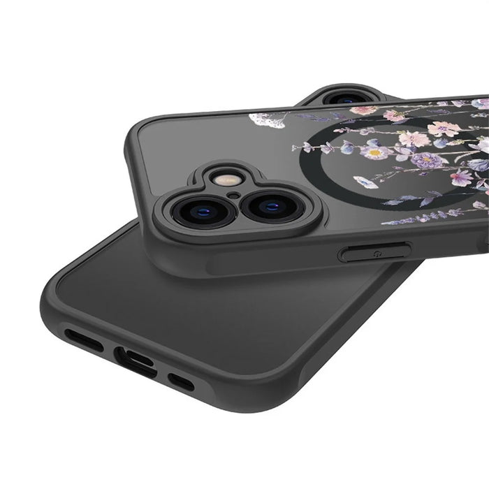 For iPhone 16 Case Compatible with MagSafe Flower Printing Pattern Anti-Drop TPU+PC Phone Cover - 4