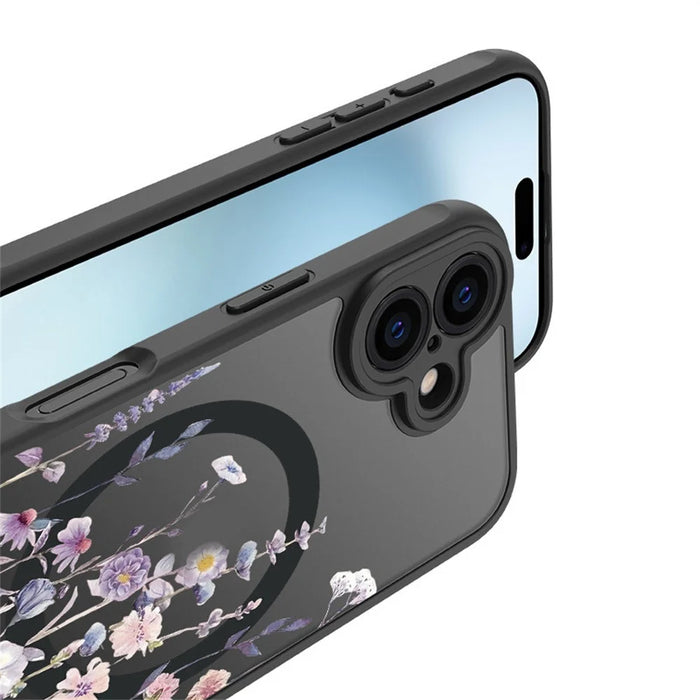For iPhone 16 Case Compatible with MagSafe Flower Printing Pattern Anti-Drop TPU+PC Phone Cover - 5