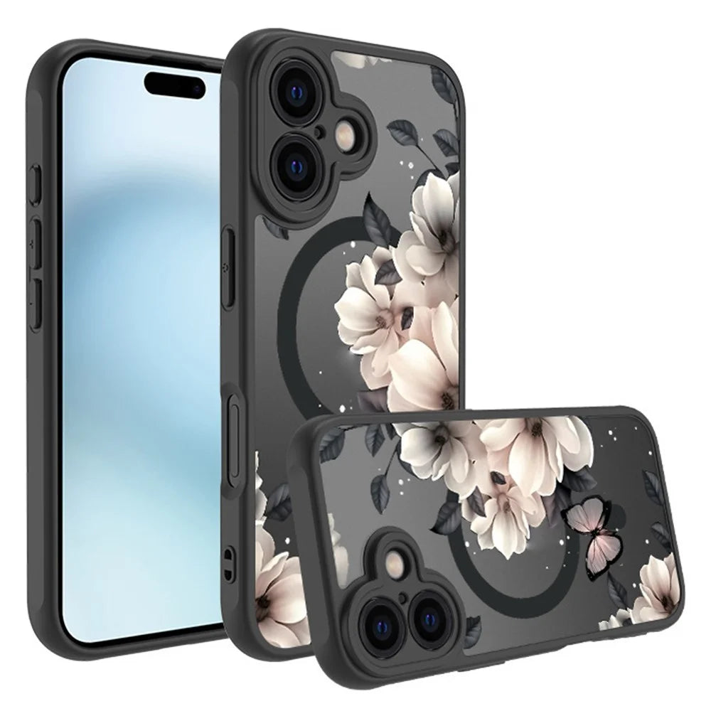 For iPhone 16 Case Compatible with MagSafe Ink Painting Butterfly Pattern TPU+PC Phone Cover - 1