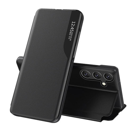For Samsung Galaxy A16 5G / A16 4G Case View Window PU Leather Stand Cover - Black - 1